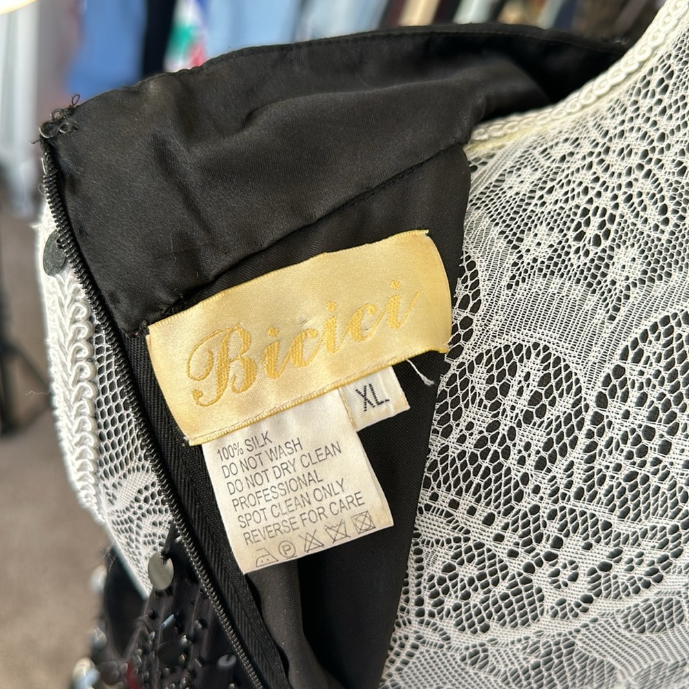 Bicici 100% Silk Sequin & Beaded Black Halter Mock Neck DiscoMini Cocktail Dress - Picture 7 of 14